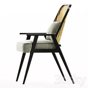 Upholstered Cane Back Armchair