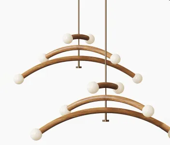 Contemporary bleached white oak brass led chandelier