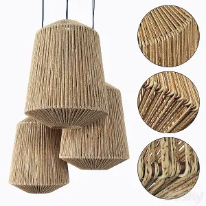 Lamp wood rotang wicker barrel