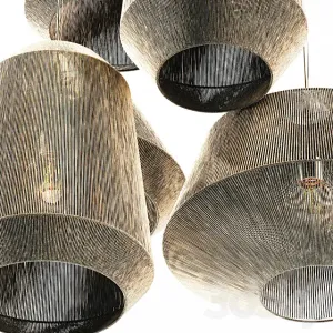 Lamp wood rotang wicker barrel