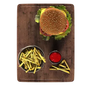 Hamburger french fries in a bucket