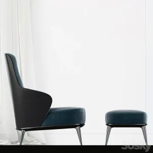 Minotti Leslie long backrest armchair ottoman leather