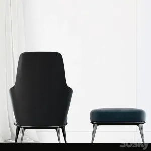 Minotti Leslie long backrest armchair ottoman leather