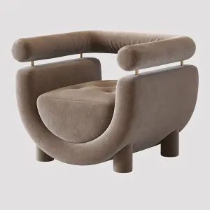 Mel Armchair Wood Brass Beige Jacquard Velvet Pearl