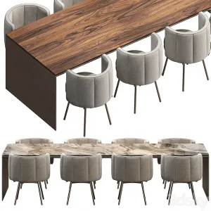 Linha Table And Torii Dining Armchair Minotti