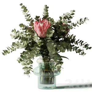 Bouquet with three pink proteas