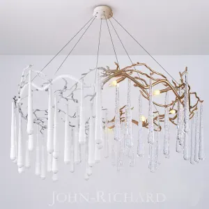 John richard brass glass teardrop eight light chandelier