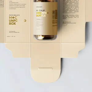 Unfolded Box and Amber Glass Dropper Bottle 01