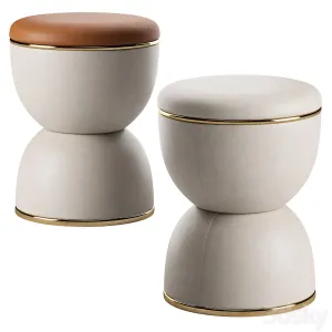 Hourglass Shaped Leather Pouffe Cesare