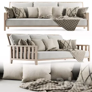 Three seater garden sofa with plaid