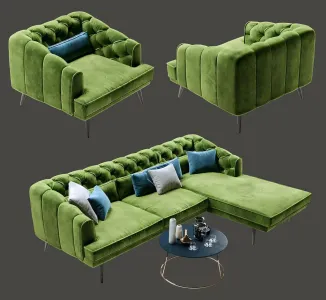 Earl gray corner sofa with chaise armchair