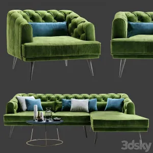 Earl gray corner sofa with chaise armchair