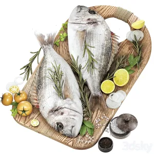 Fresh fish with vegetables herbs