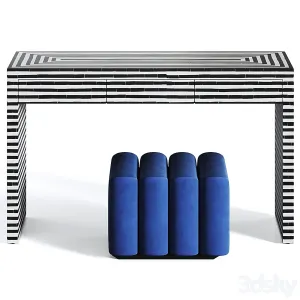 Black white indian bone inlay table by loft concept