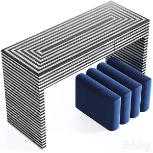 Black white indian bone inlay table by loft concept