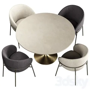 Rimo chair brown marble dining table with brass base