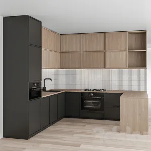 Kitchen modern black white with wood