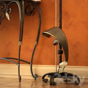 Wrought iron console with a floor lamp