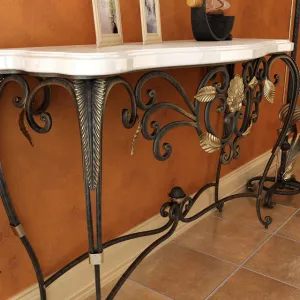 Wrought iron console with a floor lamp