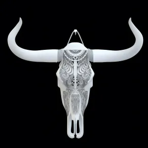 Carved cow skull