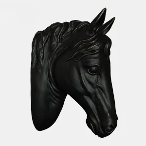 Large black horse head wall sculpture