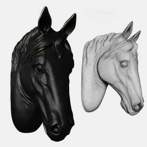 Large black horse head wall sculpture