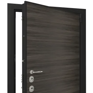 Door entrance metal with wooden decorative plate