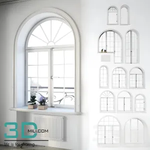 Set classical arched windows with decor