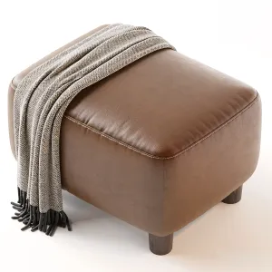 Teddy Leather Club Ottoman Sesame