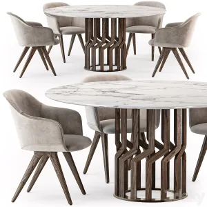 Potocco Intreccio table Lyz wood armchair