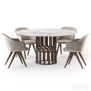Potocco Intreccio table Lyz wood armchair