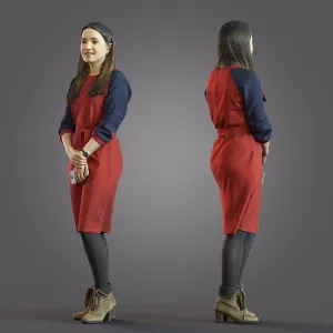 Girl in red with a phone