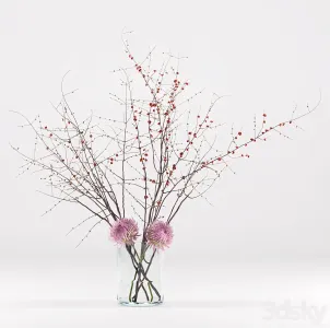 Prunus branches chrysanthemums