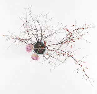 Prunus branches chrysanthemums