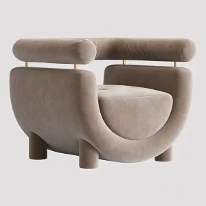 Mel Armchair Wood Brass Beige Jacquard Velvet Pearl