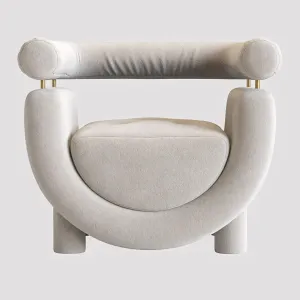 Mel Armchair Wood Brass Beige Jacquard Velvet Pearl