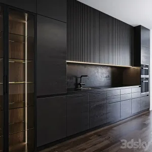 Modern kitchen oven fridge wood miele shelf