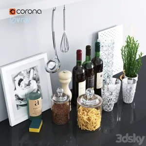 Decor for the kitchen with bottles of wine