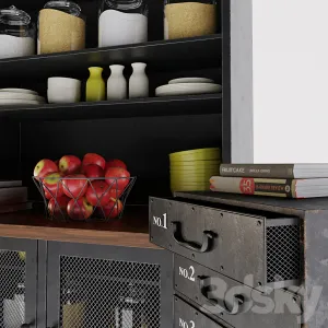 Industrial loft rustic iron drawer dresser kitchen decor