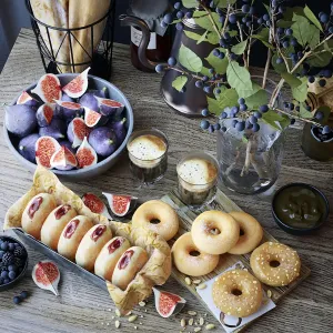 Kitchen set with bread donuts