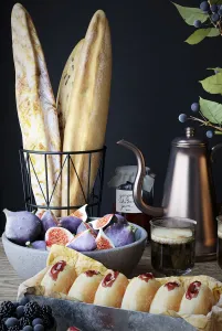 Kitchen set with bread donuts