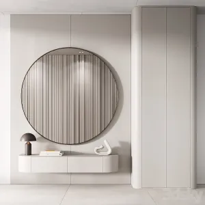 Hallway Zone Minimal Modern With Circle Mirror