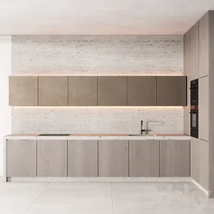 Modern Kitchen Japandi Wood Bronze Travertine
