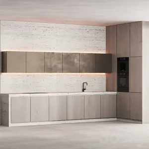 Modern Kitchen Japandi Wood Bronze Travertine