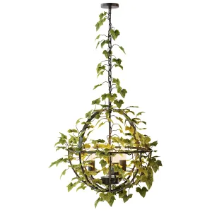 Vintage Industrial Spherical Chandelier With Ivy