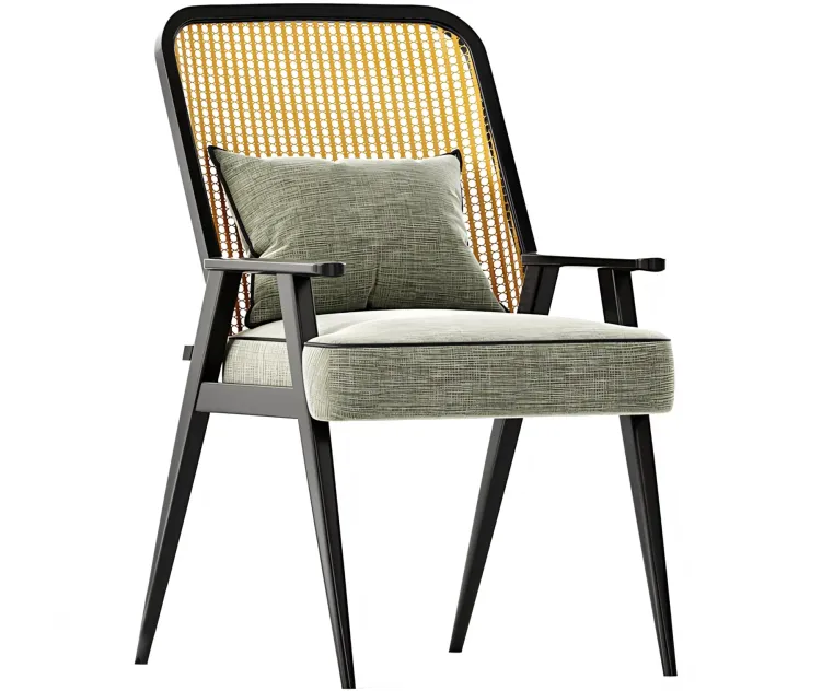 Upholstered Cane Back Armchair