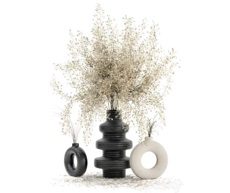 Indoor dry plants in rusty concrete pots