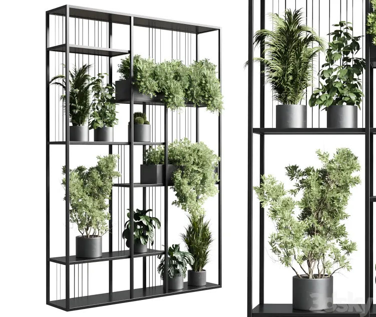 Standing metal shelf with plants