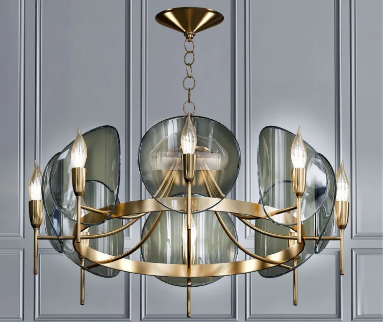 Concave smoked lucite disc chandelier