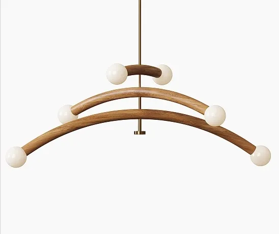 Contemporary bleached white oak brass led chandelier